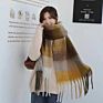 Colorful Plaid Blanket Scarf 100% Wool Fringe Pashmina Scarf Women