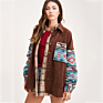 Corduroy Stitch Geometric Print Pocket Long Sleeve Jacket Womens Jacket Coat