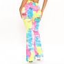 Cotton Spandex Women Jeans Frayed Leg Bell-Bottom Trousers High Waist Tie Dyed Colorful Shinny Ripped Women Jeans