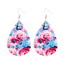 Creative Handmade Light Weight Flower Print Teardrop Earrings Leather Earrings for Women Party Wedding Jewelry