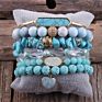 Crystal Beads Alloy Leaf Bangle 6 Piece Chip Beaded Bracelet Set White Druzy Stack Bracelet