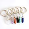 Crystal Key Chains Hexagonal Column Natural Stone Key Rings Tiger Eye Keychains Promotional Gifts