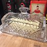 Customized Crystal Covered 2-Piece Design Butter Keeper Storage Dublin Glass Butter Dish with Handled Lid