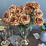 D-Rb002 Novel Design Autumn Dusty Rust Blue Silk Rose Artificial Flowers Bouquet for Wedding Home Decoration