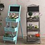 Decorative Torched Wood Easel Style Chalkboard Stand with 3 Tier Display Shelves