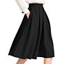Design Knee High Waist a Line Midi Flared Bubble Long Pleated Womens Skirts with Side Pocket