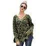 Design V-Neck Women's Pullover Sweater Leopard Thick Knitted Sweater