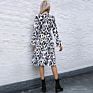 Dr102 Ruffle Hem Belted Long Flounce Sleeve Leopard Print Casual Midi Dresses for Women