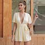 Dropshipping Double Crazy Shein Plunging Neck Flutter Sleeve Belted Romper Jumpsuit