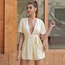 Dropshipping Double Crazy Shein Plunging Neck Flutter Sleeve Belted Romper Jumpsuit