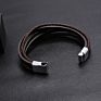 Easy Open Metal Knot Black Plain Leather Bracelet for Men