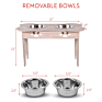 Eco-Friendly Farmhouse Whitewash Elevated Multifunctional Raised Solid Wood Dog Cat Feeder Bowl