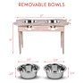 Eco-Friendly Farmhouse Whitewash Elevated Multifunctional Raised Solid Wood Dog Cat Feeder Bowl