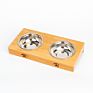 Eco-Friendly Feeding Elevated Bamboo Wood Double Cat Dog Water Bowls Stand Feeder with Stainless Steel Bowl