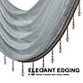Elkca Silver Grey Tulle Waterfall Swag Valances for Living Room Kitchen Semi Sheer Curtain Valance Rod Pocket with Tassel