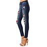 European and American Leopard Print Hole Patch Stretch Jeans Women's Fall/ Skinny Stretch Pencil Pants