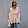 Fall 100% Cotton plus Size Clothes Pink Ruffles Clothing Top for Women