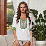 Fashionable Women Elegant Deep V Neck Boho Embroidery Chiffon Tops Shirts Blouse