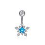 Five Pointed Crystal Star Belly Ring Blue Zircon Snowflake Clip on Navel Ring Surgical Steel Bars Body Piercing Jewelry