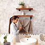 Floating Wall Shelves with Industrial Pipe Brackets and Towel Rack, Solid Wood, Rustic Wall Mounted Hanging Shelving Storage