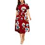 Floral Print Dress round Neck Short Sleeve Dress Ladies Dresses Women Casual
