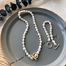 Fresh Water Pearl Necklace Heart Shaped Ot Button Necklace Bracelet French Retro Temperament Necklace
