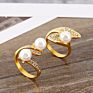 Freshwater Cultured Pearl Shell Bypass Ring Double Pearl Wrap Knuckle Ring Stainless Steel for Women Girlfriend