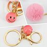 Fur Ball Keyring Imitation Faux Rex Rabbit Fur Ball Keychain Creative Car Key Chain Acrylic Smiley Hair Ball Pendant