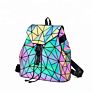 Geometry Hologram Laser Backpacks Pu Leather Travel Casual Backpack Large