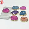 Golden Rim Edge Natural Stone Gemstone Geode Quartz Crystal Druzy Slice Mobile Phone Holder Grip Socket for Cell Phone