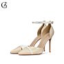 Goxeou Women High Heels Pumps D'orsay Stiletto Ankle Strap Pointed Toe Red White Black Beige Party Wedding Event Small Size 10Cm