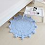 Handmade Crochet round Knit Area Rug Carpet Mats Blanket Bedroom Living Room Sofa Table Nursery Carpet Pom Pom Playmat Blanket