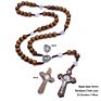 Handmade Wood Bead Rosary Necklace Saint Benedict Medal Jesus Cross Religious Jewelry Christmas Gifts