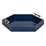 Hexagon Decorative Tray with Polished Metal Handles