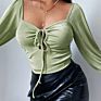 Hollowed-Out Female Street Wear Long Sleeve Drawstring Front Fits Lady Blouse Womens Tops