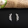 925 Sterling Silver Feather Leaf Ear Cuff Crystal Diamond Earrings
