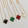 Jewelry Stainless Steel Four Leaf Clover Black Green Red White Shell Long Necklace for Women