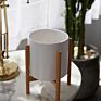Joy Living Mid Century Cylinder Indoor Planter Flower Pots Ceramic Plant Pot with Wooden Plant Stand