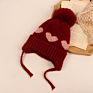 Kids Heart Earflap Hat Newborn Baby Knit Heart Jacquard Pom Pom Hat with Earflap