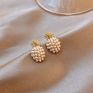 Korea Style Lady Party Wedding Gift Pineapple Pearl Sliver 925 Stud Earrings for Women