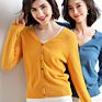 Korean Style Fall V Neck Long Sleeve Button down Plain Knitted Cardigan Sweater