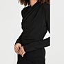 Lady Black Mid-Weight Slinky Jersey Crossover-V -Neck Draped Bodice Long Sleeves Padded Shoulders Lined Mini Dress