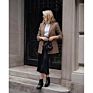 Lapel Collar Double-Breasted Slim Fit Business Plaid Blazers Jacket for Women