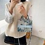 Large Capacity Retro Leopard Print Girl Single Shoulder Bag Canvas Handbag for Women