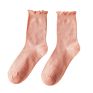 Leisure Long Crew Socks Women Cute Cotton Solid Lettuce Trim Socks