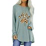 Leopard Cat Paw Print Long Sleeve Loose round Neck T-Shirt Top Women