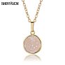 Long Chain round Shape Crystal Charm Costume Jewelry Druzy Stone Jewellery Pendant Necklace for Women and Girls