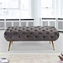 Luxury Flannel Fabric Brass Legs Bedroom/Living Room Lake Green Bed Bench Stool