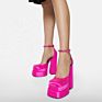 Luxury Satin Pumps Women Bold Block Heel Shoes Double Platform High Heels