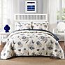 Luxury Vintage Wedding Blue Floral Reversible Patchwork 3 Pieces Cotton Queen Bedspread
